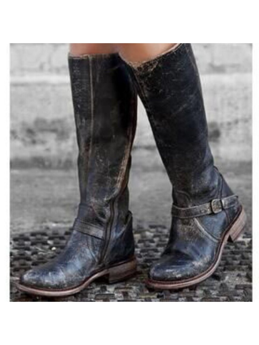 BED STU Glaye Black Lux Distressed Leather Tall Riding Boots Wide Calf size 9.5 - Picture 3 of 16